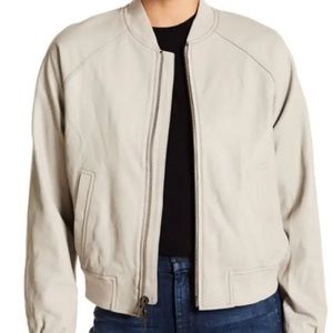 Vince Womens Leather Bomber Jacket in Dove